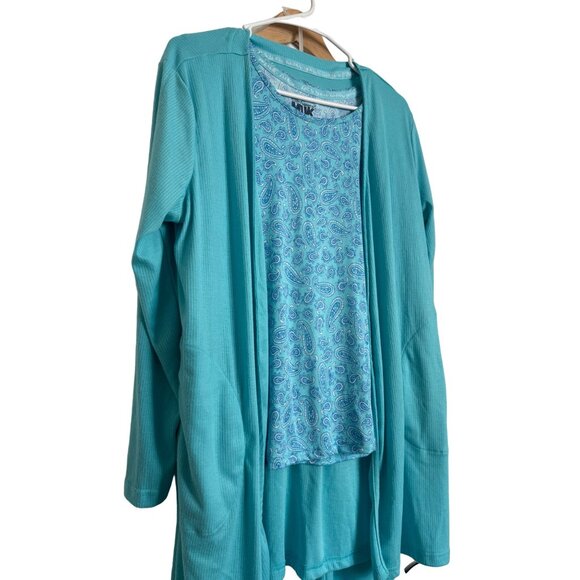 Muk Luks Three Piece Lounge Wear Set Size PM Aqua Stretch Pocket Shirt Pants Car - Picture 9 of 13